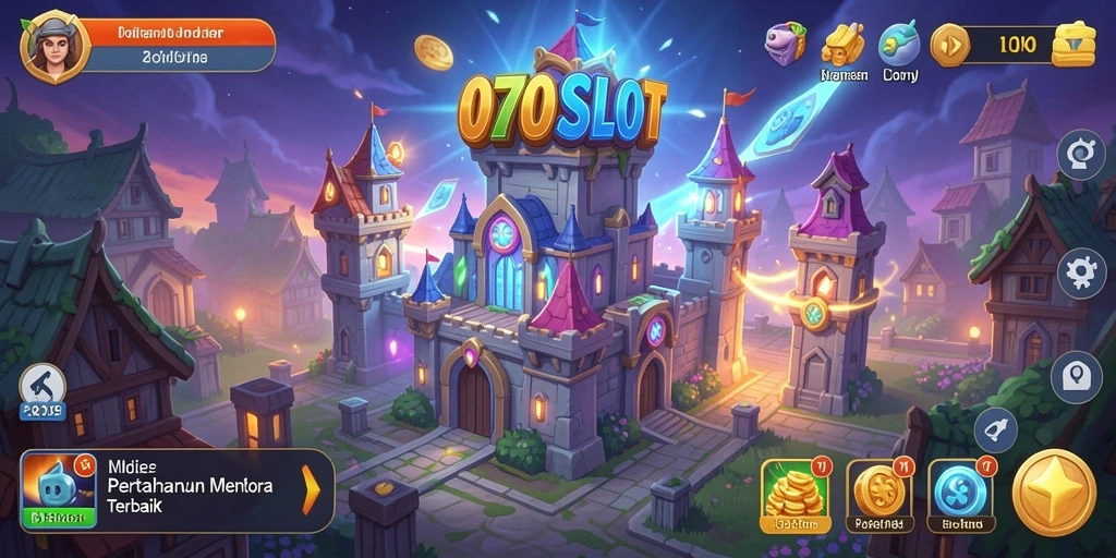 Tampilan gameplay menantang di 070SLOT dengan menara dan musuh yang beragam.