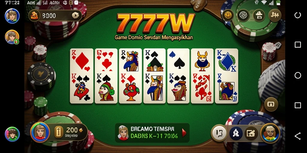 Screenshot menunjukkan gameplay seru dari 7777W yang melibatkan strategi Domino.