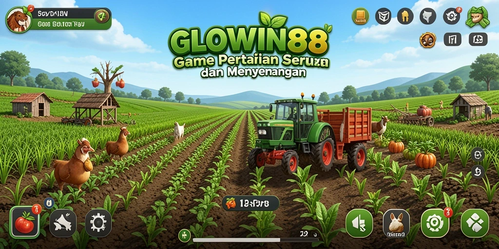 Tampilan gameplay GLOWIN88 dengan aktivitas bertani yang menyenangkan.