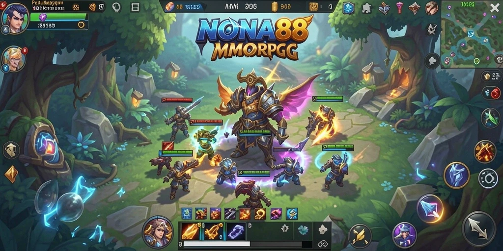 Tampilan gameplay seru di dunia fantasi NONA88 yang menakjubkan.