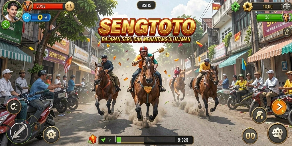 Screenshot gameplay SENGTOTO menunjukkan aksi balapan yang mendebarkan.