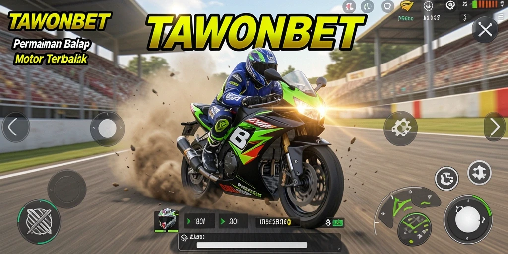 Tampilan gameplay TAWONBET dengan balapan motor yang mendebarkan.